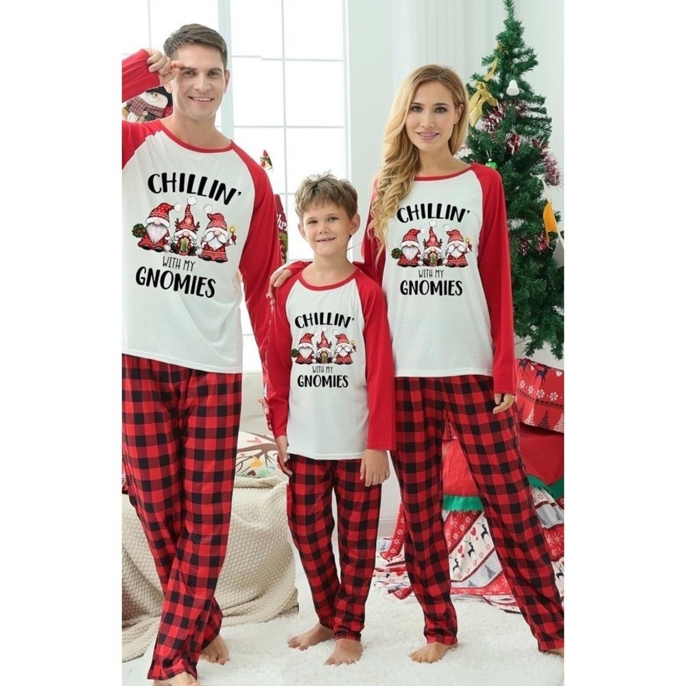 JAXUH Pajama Set Women Large Red New Chillin With My Gnomies Buffalo Plaid C764